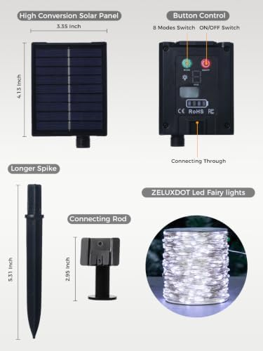 200FT 600LEDs Fairy Lights Solar Powered,Silver Wire,Cool White - Image 5