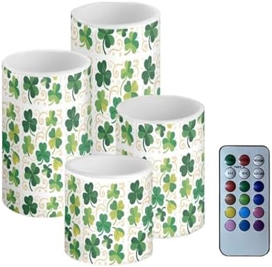 4 Pack Battery Operated Candles with Timer and Remote Shamrocks White Flameless Candles for Home Decorations LED Lights for St Patrick's Day Dining Table Party by Merkmak