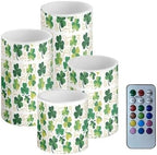 4 Pack Battery Operated Candles with Timer and Remote Shamrocks White Flameless Candles for Home Decorations LED Lights for St Patrick's Day Dining Table Party by Merkmak