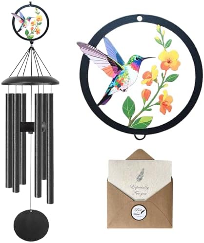 Hummingbird Wind Chimes for Outside - 50 Inches Long, 6 Thick Aluminum Tubes, Exquisite Hummingbird Design, Outdoor Hanging Decor for Garden, Porch, Hummingbird Gifts for Women, Mom, Grandma, Wife by Unknown