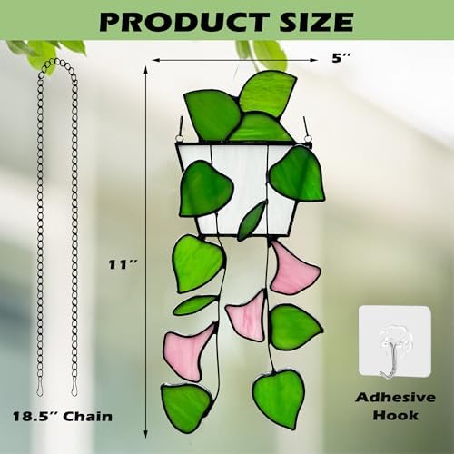 Plant Stained Glass,Stained Glass Window Hanging,Real Handmade Suncatcher,Artificial Green Plants Decor for Women Mom Grandma Plant Lovers,Sun Catcher for Home Windows - Image 3