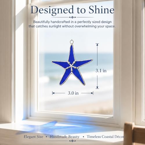 Stained Glass Cobalt Blue Starfish 3in Suncatcher Set of 5, Room Decor - Image 4