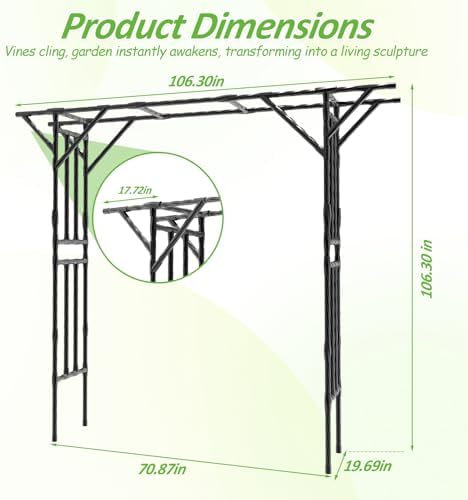 Garden Arch Trellis 106.3"L*106.3"H Sturdy & Rustproof Large Flat Top Arbor - Image 2