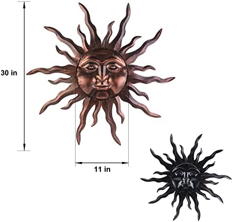VZVXCC Large Metal Sun Wall Art Decor- 30 inches Sun Wall Hanging Decoration for Indoor Outdoor, 3D Sun Face Metal Wall Sculpture for Home Bedroom Living Room Office Garden Yard Patio(Bronze) - Image 2