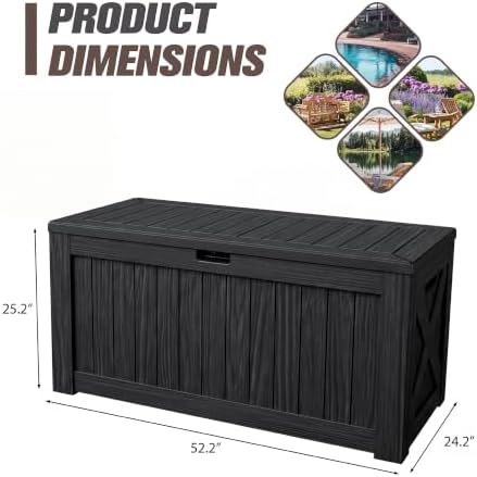 JUMMICO 120 Gallon Resin Deck Box, Large Outdoor Storage Box Waterproof & Lockable for Garden, Patio, Pools (Black) - Image 5