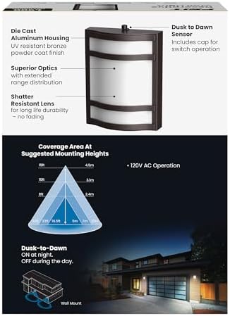 Feit Electric Decorative Outdoor Wall Light, 1900 Lumens, 4000K Bright White, Dusk-to-Dawn Photocell Sensor, Weather-Resistant LED Exterior Wall Sconce, Half-Moon Design, S10.5WM/840/BZ - Image 2