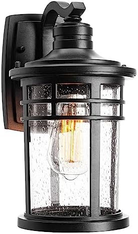 Darkaway Outdoor Porch Lights Wall Mount, Outdoor Light Fixtures Sconces Wall Lighting with Seeded Glass Waterproof Exterior Lights for Patio Yard House Hallway Doorway Garage(1 Pack, Black) by Darkaway