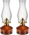 Tuanse 2 Pcs Oil Lamps for Indoor Use Vintage Hurricane Emergency Glass Oil Lamps Large Lantern Classic Decorative Oil Lamp for Home Tabletop Emergency Lighting Supplies(Brown) by Tuanse