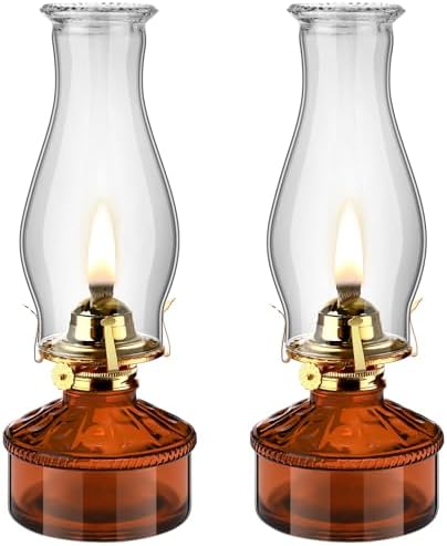 Tuanse 2 Pcs Oil Lamps for Indoor Use Vintage Hurricane Emergency Glass Oil Lamps Large Lantern Classic Decorative Oil Lamp for Home Tabletop Emergency Lighting Supplies(Brown) by Tuanse