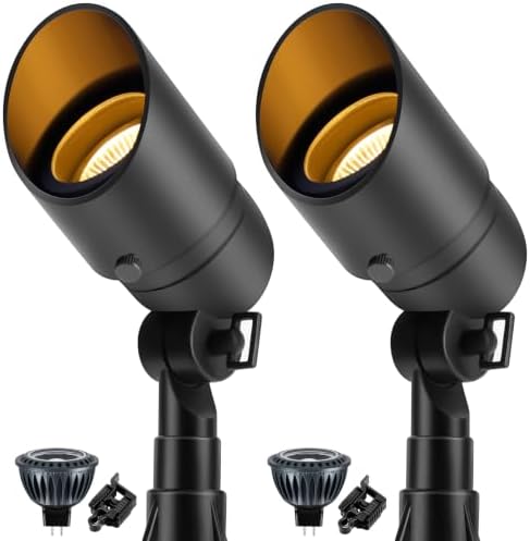Gardencoin Low Voltage Landscape Spotlight, 12V LED Outdoor Landscape Lighting, Landscape Spot Lights Wired for Garden and Yard, Aluminum Up Lighting Fixture with 5W MR16 Replaceable Bulb (2 Pack) by Gardencoin