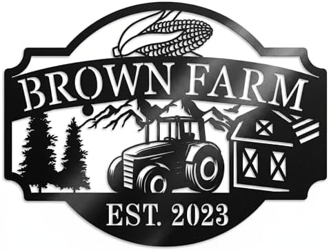 Custom Farmhouse Metal Sign | Personalized Last Name & Established Date Farm Scene Wall Art | Metal Farm Wall Art & Garden Decor | Unique Farmer Gift, Housewarming, or Ranch Decoration by HYTSIGN