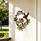 Hummingbird and Rose Metal Wall Art Floral Plaque Rustic Garden Decor for Living Room Porch Indoor Outdoor Hanging Ornament (24 Inch) - Image 3