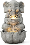 Glitzhome Outdoor Fountains and Waterfalls Zen-Style Concrete Resin Elephant Water Fountains with LED & Pump, Garden Patio Water Fountain Yard Fountain 2 Tier Floor Waterfall for Backyard Lawn 22" H by Glitzhome