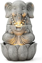 Glitzhome Outdoor Fountains and Waterfalls Zen-Style Concrete Resin Elephant Water Fountains with LED & Pump, Garden Patio Water Fountain Yard Fountain 2 Tier Floor Waterfall for Backyard Lawn 22" H by Glitzhome