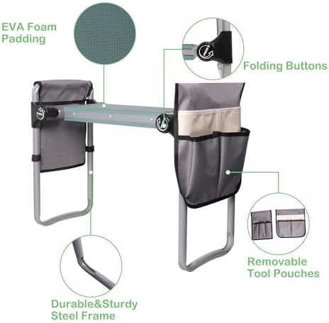 Garden Kneeler and Seat, 2024 Upgraded Foldable Heavy Duty Kneeling Bench with 2 Tool Bags and Soft EVA Foam Pad for Senior, Green - Image 4