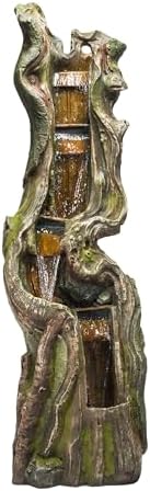 Alpine Corporation TVH156 79" Outdoor Floor Cascading Tree Trunk Water Fountain with LED Lights, Waterfall with Lights, Brown by Unknown