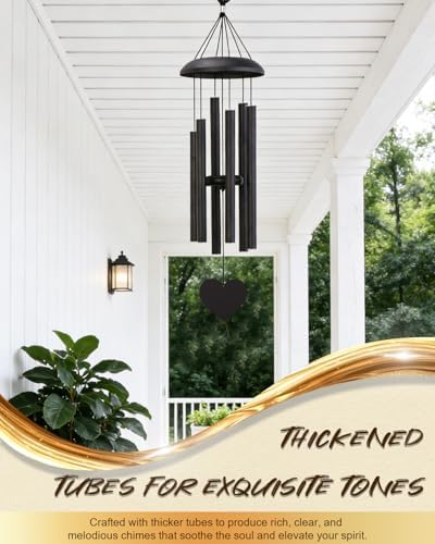 32" Deep Tone Wind Chimes for Outside, Tuned C Major Aluminum Wind Chime with Gift Envelope, Sympathy Memorial Wind Chime for Garden Patio Porch Decor, Heart Design, Black - Image 4