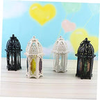 Xmas Iron Candle Lantern 2pcs Black Glass Hanging Moroccan Decor - Image 2