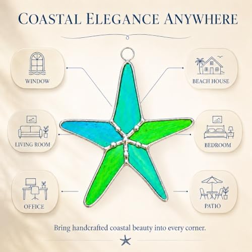 Stained Glass Multicolor Peacock/Teal/Light Blue Starfish 3" Suncatcher 3pk - Image 6