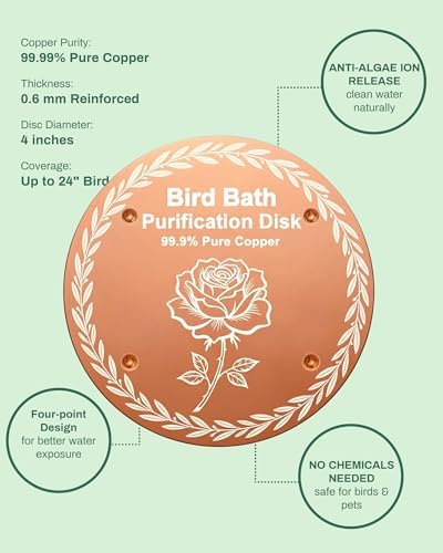 OICEME Bird Bath Purification Disk Pure Copper Outdoor Winter Solar Power Birdbath Deicer Cage Hanging Bowl Metal Warmer Deck Railing Glass Concrete Ceramic Stone Stand Water Flowers - Image 5