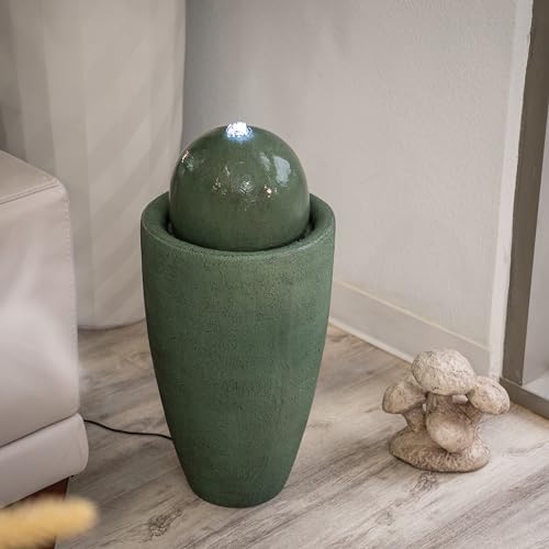 XBrand 25.98" H Green Round Stone Indoor/Outdoor Modern Sphere Water Fountain with LED Lights – Ball Bubbling Fountain Décor for Garden, Patio, Or Tabletop - Image 4