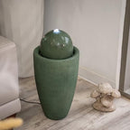 XBrand 25.98" H Green Round Stone Indoor/Outdoor Modern Sphere Water Fountain with LED Lights – Ball Bubbling Fountain Décor for Garden, Patio, Or Tabletop - Image 4