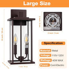 16 Inch 2-Light Brushed Bronze 2 Pack Large Outdoor Wall Sconce - Image 2