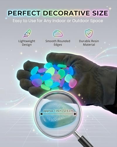 Colorful Glow in the Dark Garden Stones Night Guide Pebbles Luminous Rocks Outdoor Pathway Walkway Yard Patio Fish Tank Aquarium Stepping Decor Landscape Waterproof Solar Magical - Image 4