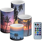Flameless Light Candles for Home Decor, Battery Operated Candles with Color Changing Timer Remote Control 3'' 4'' 5'' 6'' Fake Pillar Candles Tealights, Coconut Tree Various by NETILGEN