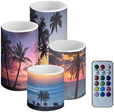 Flameless Light Candles for Home Decor, Battery Operated Candles with Color Changing Timer Remote Control 3'' 4'' 5'' 6'' Fake Pillar Candles Tealights, Coconut Tree Various by NETILGEN