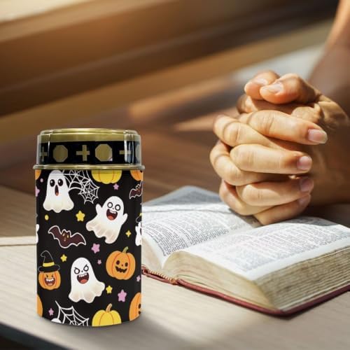 Poceacles Flameless Candle Solar Powered Grave Outdoor Lights Cemetery Candle Flameless Fake LED Pillar Lights Outdoor Halloween Decoration, Cute Ghost Pumpkin Bat Print Black, Pack of 4 - Image 5