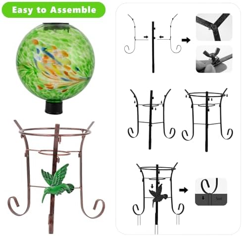 10 Inch Solar Glass Gazing Ball with 9.4" H Metal Stand - Image 5