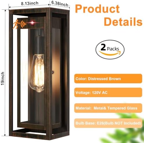 15" Motion Sensor Outdoor Wall Lights, Outdoor Sconces, 2 Pack - Image 6