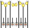 6 Pack 10Ft String Light Poles, Metal Poles with Fork for Outside Lights,Outdoor Metal Light Stand with Fence Brackets Hanging Lights for Garden Patio Wedding Backyard Deck Party by CYMUBER