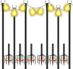6 Pack 10Ft String Light Poles, Metal Poles with Fork for Outside Lights,Outdoor Metal Light Stand with Fence Brackets Hanging Lights for Garden Patio Wedding Backyard Deck Party by CYMUBER