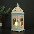 JHY DESIGN Filigree Decorative Candle Lantern 15''High Metal Candle Lanterns Vintage Style Hanging Lantern Decorations with Glass for Indoor Outdoor Events Parities Weddings (White) - Image 2