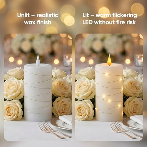 Amagic Real Wax Flameless Candles with Embedded String Lights 3 Pcs. White - Image 4