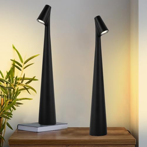 Black Set of 2 Cordless Table Lamps Rechargeable Battery Operated Lamp Touch,Waterproof Desk Lights for Reading,Bedroom, Living Room,Nightstand,3 Levels Brightness by Hebangya