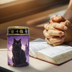 Poceacles Solar Lights Outdoor Waterproof Cemetery Solar Outdoor Candle Grave Decoration Votive Candles Blessed Lights for Loss of Loves One, Black Cat Maple Leaf Bat Print Violet, Pack of 4 - Image 5