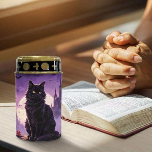 Poceacles Solar Lights Outdoor Waterproof Cemetery Solar Outdoor Candle Grave Decoration Votive Candles Blessed Lights for Loss of Loves One, Black Cat Maple Leaf Bat Print Violet, Pack of 4 - Image 5