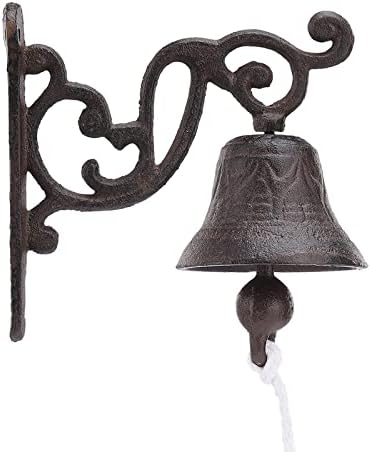 Outdoor Wall Bell, Cast Iron Door Bell Retro Bracket Mounts Bell Rust-Resistant Manually Shaking Wall Hanging Door Bell Dinner Bells for Home Decor by Unknown