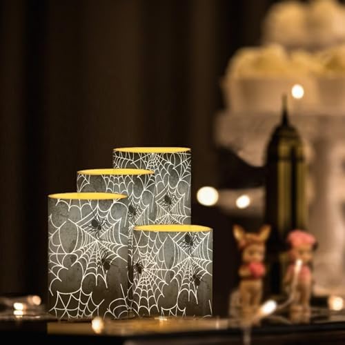 Halloween Flameless Candles 4Pcs Battery Operated LED Candles with Timer Remote Spider Web Plastic Pillar Lights for Home Trick or Treat Party Decorations - Image 5