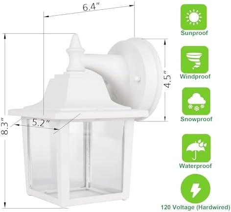 LIT-PaTH Outdoor Wall Light Fixture, Antirust Aluminum Glass, White 1 Pack - Image 3
