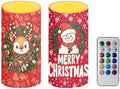 Flameless Candles with Remote Christmas Candles with Timers Battery Operated Flameless LED Lights for Home Party Banquet Decoration, Snowman Deer Snowflake Print by Merkmak