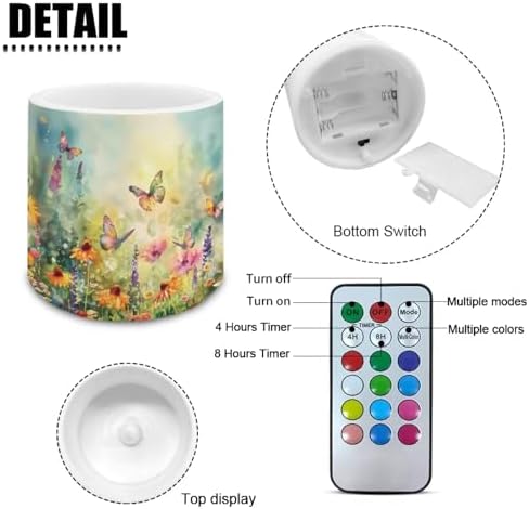 4 Packs Flameless LED Battery Candles with Colored Light Watercolor Sunflower Daisy Flower Waterproof Pillar Fake Candles with Remote for Wedding Beach Party Decor Home Decoration - Image 6