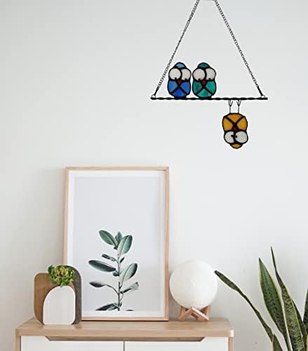 Multicolor Owl on a Wire Stained Glass Window Hanging, Bird Suncatcher for Windows Panels Hangings Hummingbird Ornament Decoration for Wall Home Garden Decor Bird Gift for Owl Lovers - Image 6