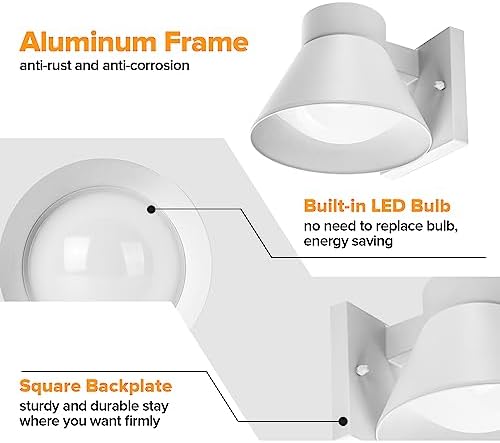 UME 2 Pack LED Outdoor White Front Porch Lights, Waterproof Wall Lantern Light Fixture, Anti-Rust Farmhouse Barn Wall Sconce for Patio, Doorway, Garage - Image 5