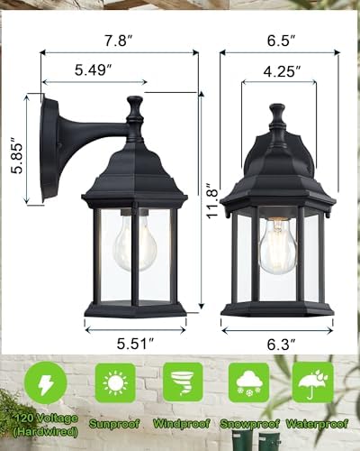 LIT-PaTH Outdoor Wall Light Fixture, Antirust Aluminum Glass, Black 2 Pack - Image 3
