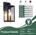 Outdoor Wall Light with Smart Bulb Exterior Lighting Fixtures Waterproof Porch Lights Outdoor Anti-Rust Wall Lantern with Clear Glass Outside Lights for House -2 Pack - Image 2