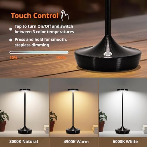 2 Pack Cordless Table Lamps, Rechargeable 6000mAh, 72H Runtime, Waterproof - Image 4